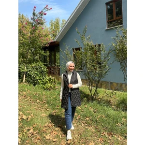 Despina Kapitone Fermuarlı Çıtçıtlı Kolsuz Yelek - (38-46) - 71150 - Siyah