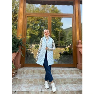 Despina Kapitone Fermuarlı Çıtçıtlı Kolsuz Yelek - 71150.112 - Buz Mavisi