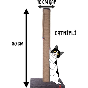 90CM Catnipli Kalın Borulu Dev Tırmalama Tahtası Minder Yüzey Antrasit