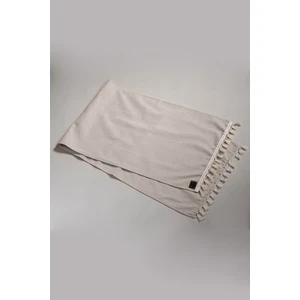 Bej Düz Püsküllü Pamuk Kumaş 45X150 cm Runner Masa Örtüsü