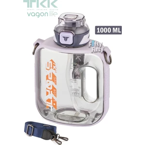 Tkk 1000 ml Çift Kullanım Pipetli rahat Içim Bpa Içermeyen Askılı Tritan Su Matarası FFTKK1022 1000