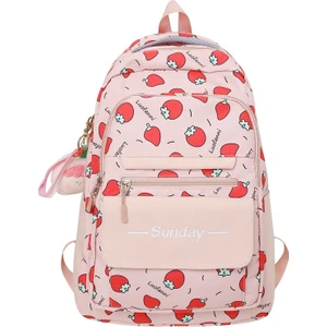 Evening Primrose Sevimli ve Tatlı Sırt Çantası, Küçük Çilek Desenli, Ilkokul ve Ortaokul Kız Okul Çantası, Büyük Kapasiteli Sırt Çantası (Yurt Dışından)