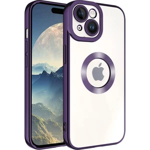 Case World Apple iPhone 15 Plus Kapak Yanları Renkli Lens Korumalı Logo Gösteren Şeffaf Luxury Silikon Kılıf - Mor