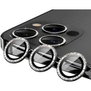 Iphone 13 Pro ve 13 Pro Max Siyah Uyumlu Swarovski Taşlı Kamera Lens Koruyucu Cam