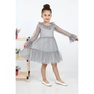 Çocuk Yolu Kids Çocukyolukids Puantiyeli Tüllü Gri Kız Çocuk Elbise A1111141111018