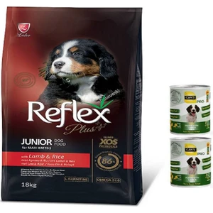 Reflex Plus Junior Kuzu Etli Pirinçli Büyük Irk Yavru Köpek Maması 18 kg + 2 Adet Konsere