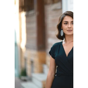 Kadın Küpe Çelik Kancalı Deri Oval Model