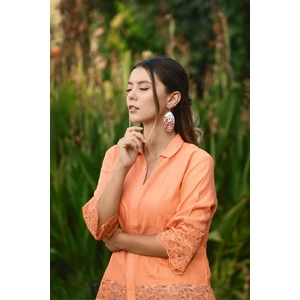 Kadın Küpe Çelik Kancalı Deri Oval Model