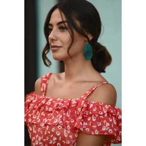 Kadın Küpe Çelik Kancalı Deri Oval Model