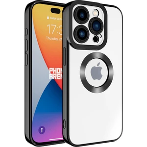 Caseart Apple iPhone 15 Pro Max Kapak Yanları Renkli Lens Korumalı Logo Gösteren Şeffaf Luxury Silikon Kılıf - Siyah
