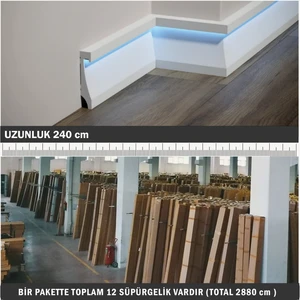 11 cm Polimer Beyaz Ledli Lake Süpürgelik, Boyanabilir Suya Darbeye Dayanıklı LED Kanallı Süpürgelik Modelleri ( 1 Adet Sipariş 240 Cm'dir)