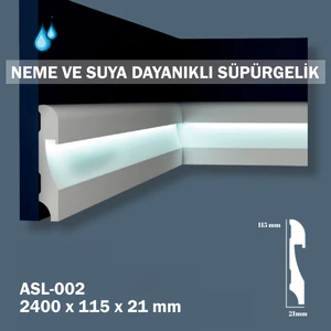 11.5 cm Polimer Beyaz Ledli Lake Süpürgelik, LED Kanallı ASL-002 ( 1 Adet Sipariş 240 Cm'dir)