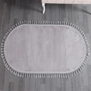 Linos Home Açık Gri Fluffy Düğüm Saçaklı Oval Post Peluş Halı Kaymaz Taban Yumuşacık Yolluk Modern Halı