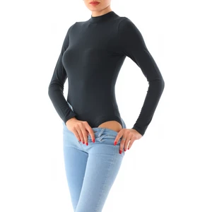 Kadın Viskon Boğazlı Kopçalı Zıbın Body-Füme