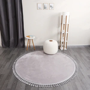 Linos Home Açık Gri Fluffy Düğüm Saçaklı Yuvarlak Post Peluş Halı Kaymaz Taban Yumuşacık Yolluk Modern Halı
