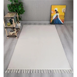 Linos Home Krem Fluffy Düğüm Saçaklı Post Peluş Halı Kaymaz Taban Yumuşacık Yolluk Modern Halı