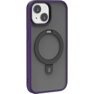 iPhone 15 Plus Uyumlu Kılıf Wiwu ZMM-010 Magsafe Şarj Özellikli Mat Arka Yüzey Standlı Kapak Mor