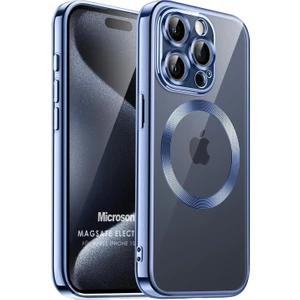 Apple iPhone 15 Pro Kılıf Magsafe Luxury Electroplate Mavi