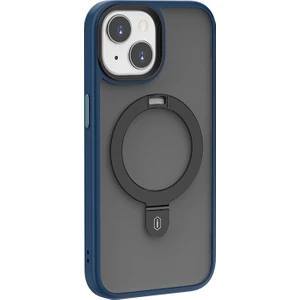 iPhone 15 Plus Uyumlu Kılıf Wiwu ZMM-010 Magsafe Şarj Özellikli Mat Arka Yüzey Standlı Kapak Mavi