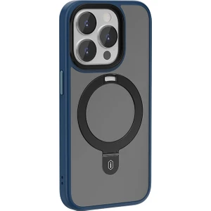 iPhone 15 Pro Uyumlu Kılıf Wiwu ZMM-010 Magsafe Şarj Özellikli Mat Arka Yüzey Standlı Kapak Mavi