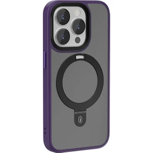 iPhone 15 Pro Uyumlu Kılıf Wiwu ZMM-010 Magsafe Şarj Özellikli Mat Arka Yüzey Standlı Kapak Mor