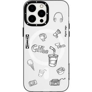 iPhone 14 Pro Max Uyumlu Kılıf Magsafe Şarj Özellikli Desenli Youngkit Plaything Serisi Kapak Beyaz