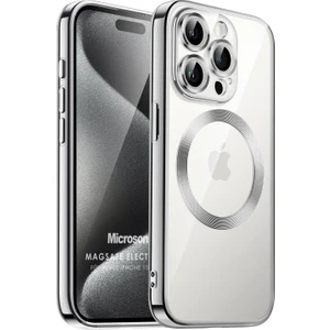 Apple iPhone 15 Pro Max Kılıf Magsafe Luxury Electroplate Gümüş