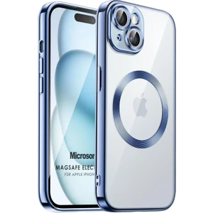 Apple iPhone 15 Kılıf Magsafe Luxury Electroplate Mavi