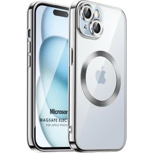 Apple iPhone 15 Plus Kılıf Magsafe Luxury Electroplate Gümüş