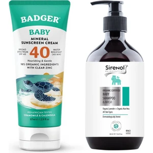 Badger Bebek Güneş Kremi SPF40 ve Sirenol Organik Bebek Şampuanı Set