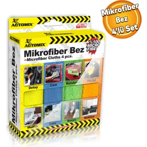 Automix Araba Araç Otomobil Oto Ev Zemin Parke Kurulama Temizleme Mikrofiber Bez Kutulu 4'lü Set