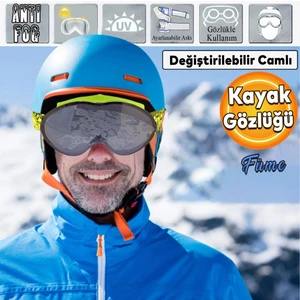 Kayak Gözlüğü Değiştirebilir Camlı Antifog Güneş Kar Gözlük Füme Snowboard Glasses Gözlük