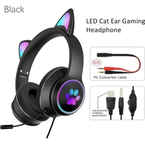 Kedi Kulak Oyun Kulaklığı LED Işık Kız Oyun Kablolu Kulaklık Stereo Oyun Kedi Kulaklık Pc Kulaklık Için Mic ile Tablet Ps4 Ps5 Fifa (Yurt Dışından)