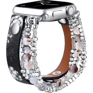 Apple Watch 38/40/41MM Deri Metal Boncuklu Bilezik Kayışı Apple Watch Için 42/44/45MM, Apple Watch Serisi 8/7/6/5/4/3/2/1/se Saat Kayışı (Yurt Dışından)