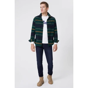 Lee Cooper Cıtymap Erkek Dokuma U.kol Gömlek Yeşil-Sarı Çizgili