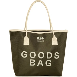 Haki Baskılı Deri Garnili Tote Çanta