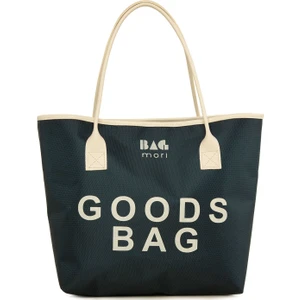 Lacivert Baskılı Deri Garnili Tote Çanta