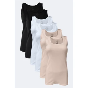 Kadın Siyah Beyaz Ten 6 Lı Paket %100 Pamuk Ribana Kalın Askılı Atlet 106-E