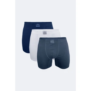 Erkek Beyaz Lacivert Füme 3 Lü Pamuk Elastan Uzun Boxer 3M073