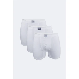 Erkek Beyaz 3 Lü Pamuk Elastan Uzun Boxer 3M073