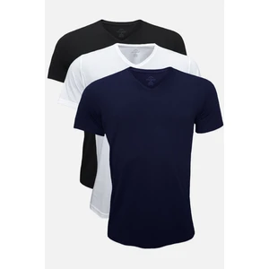 Erkek Siyah Beyaz Lacivert 3 Lü Paket V Yaka İnce Modal Tshirt 3M085
