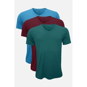 Erkek Bordo Mavi Yeşil 3 Lü Paket V Yaka İnce Modal Tshirt 3M085