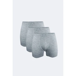 Erkek Gri 3 Lü Pamuk Elastan Uzun Boxer 3M073