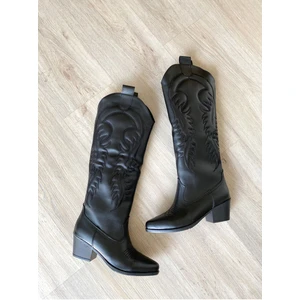 Moda Adam Kadın Rendon Kovboy Çizme - Düz Siyah