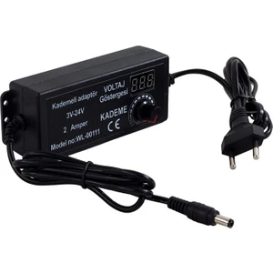 WL-00111 3 Volt - 24 Volt 2 Amper 5.5x2.5mm Uçlu Dıgıtal Ekranlı Ayarlı Kademeli Adaptör Adaptör Siyah