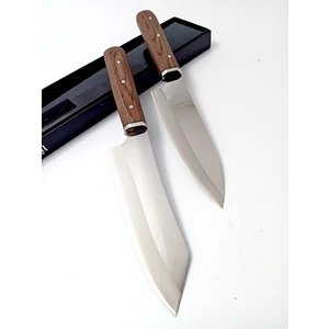 El Yapımı Wenge Saplı Paslanmaz Çelikten Şef Bıçağı Kutulu 2'li