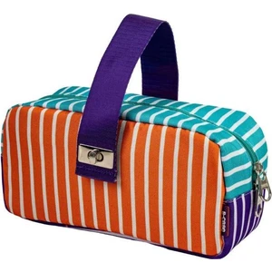 Kilitli Çok Amaçlı Çanta - Çizgili Model Kalem Kutusu / Makyaj Çantası Turuncu-Mor-Nane Yeşili