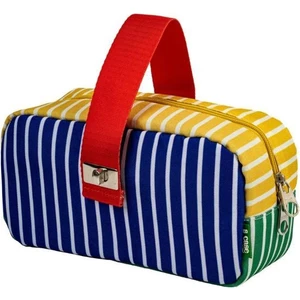 Kilitli Çok Amaçlı Çanta - Çizgili Model Kalem Kutusu / Makyaj Çantası Mavi-Yeşil-Sarı