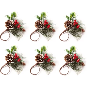 Peçete Halkaları 6'lı Set Çam Iğnesi Meyveleri Noel Şükran Günü Tatili Rustik Çiftlik Evi Peçete Halkaları Tutucular (Yurt Dışından)