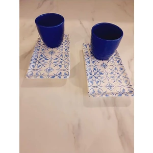 Doğaltaş Kahve Sunum Seti 2 Kişilik 4 Parça Mavi Çiçekli